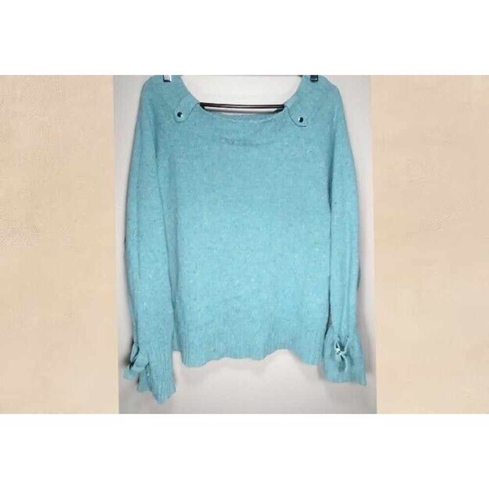 Torrid Knit Sweater Buckle Sleeves Sz 2X Blue Green Boho Travel Holiday Chic Mom